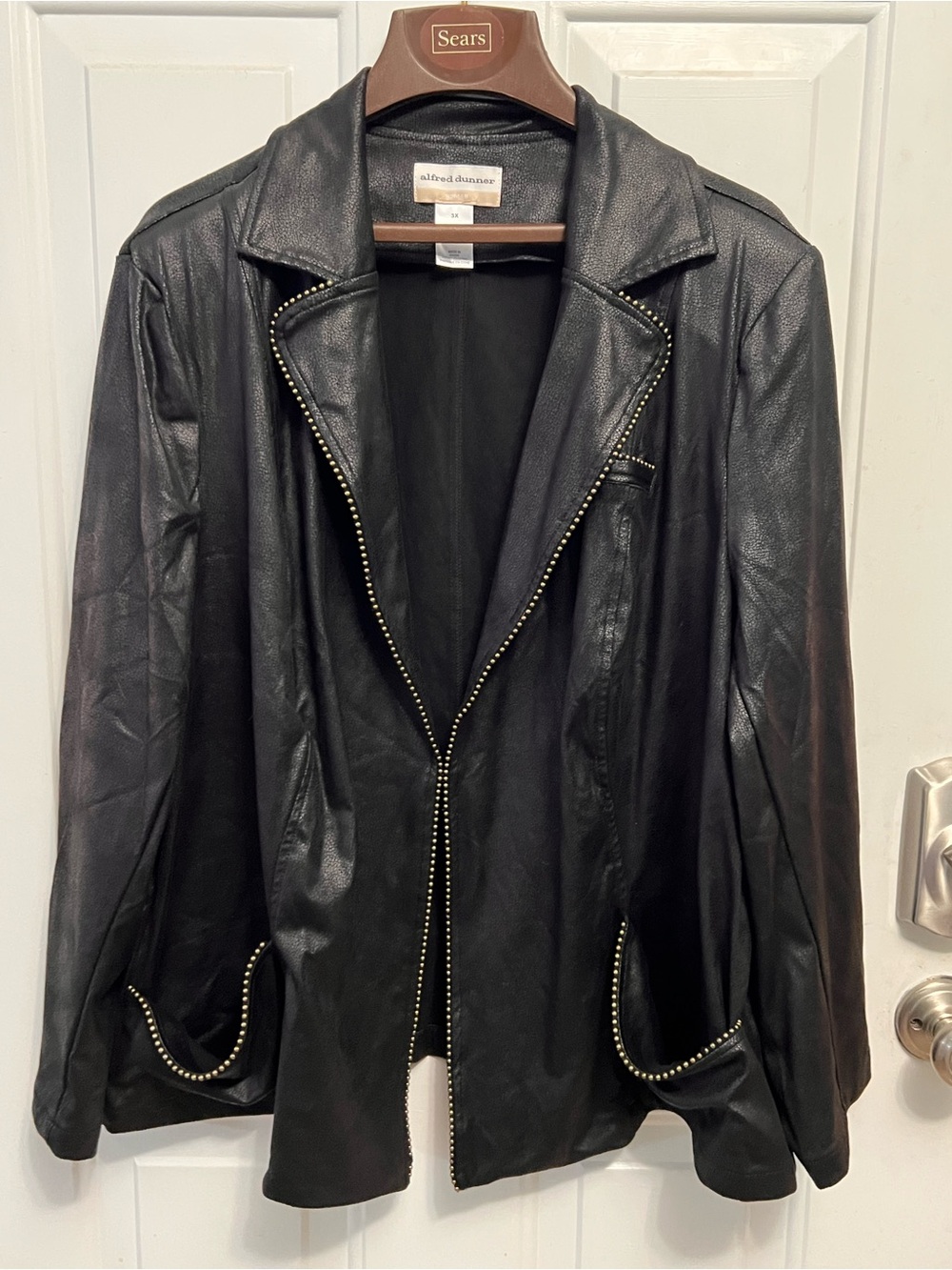 Alfred Dunner 3X Black Faux Leather Look Jacket Studded Trim NWT